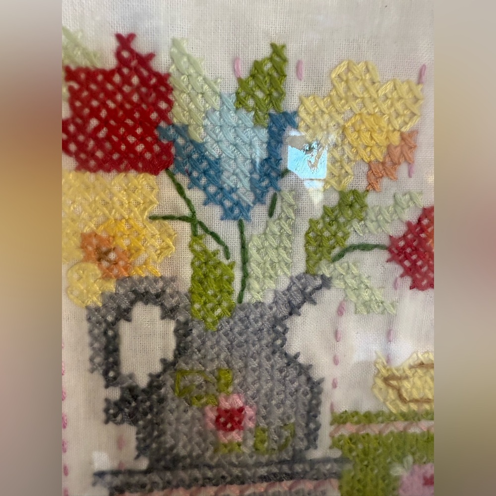 Vintage Cross-Stitch His & Hers Framed Needlepoint 15x12” Estate cottage core - Picture 3 of 9